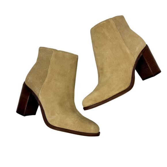 NEW Vince Camuto Paitrilla Tan Suede Snake Skin Print Zip Up Bootie Ankle Boots - Picture 8 of 14